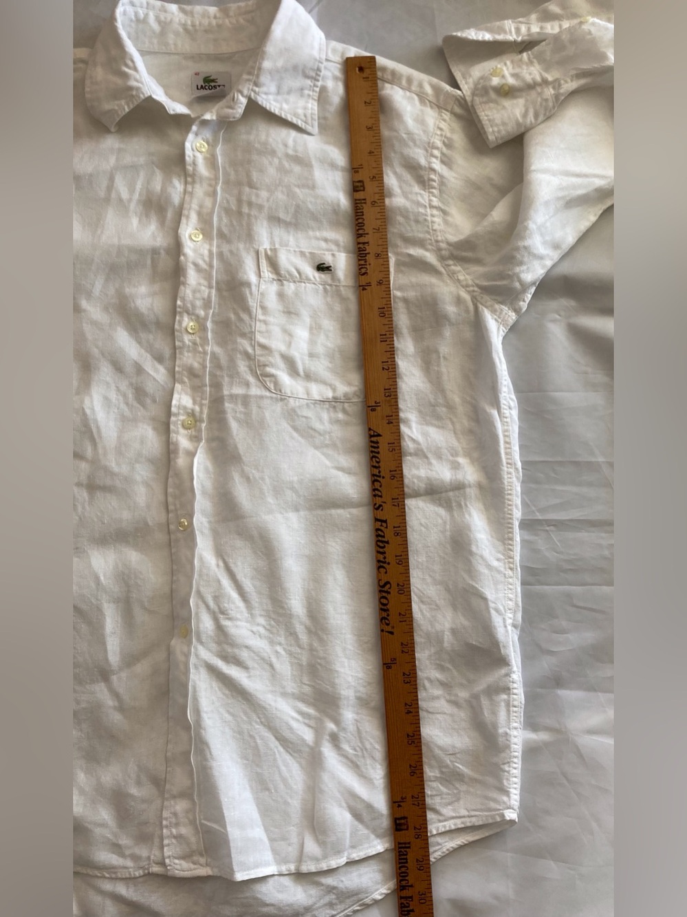 Lacoste 100% French Linen Men’s Reg.FitShirt White-Size 42 US-LG- Summer Preppy - Picture 11 of 13